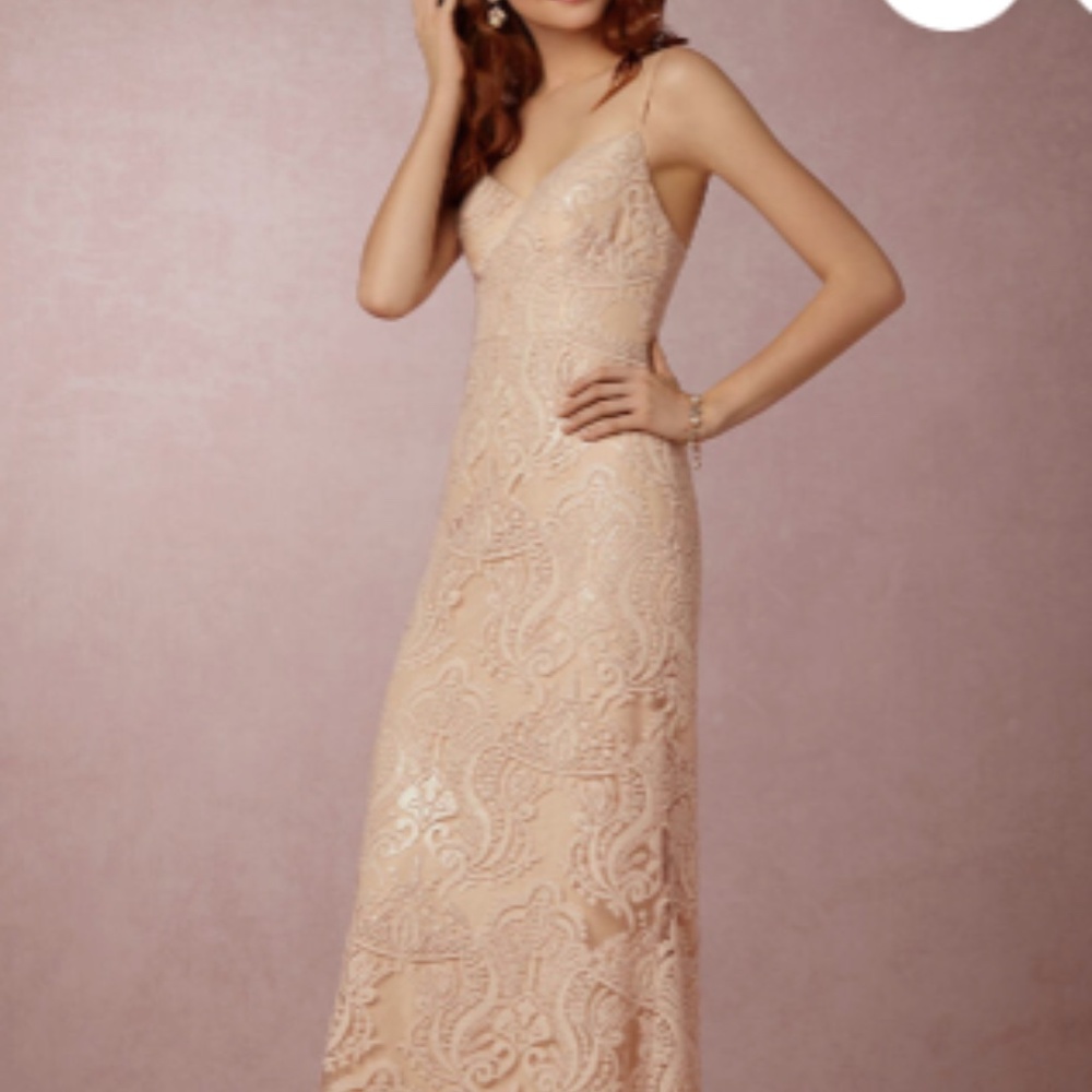 Jenny Yoo sequined lace blush gown